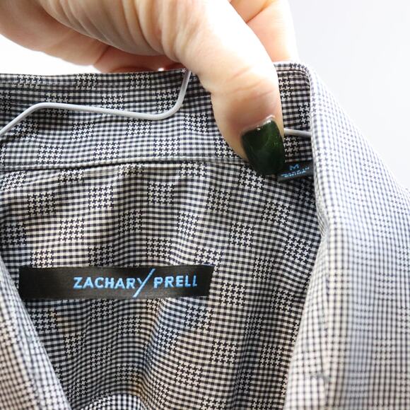 Zachary Prell Black White Micro Check Button-Up Shirt Men’s Size M - Picture 3 of 3